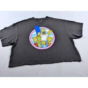The Simpsons Graphic Cropped T-Shirt Charcoal Grey Family Portrait XL Boxy Fit‎